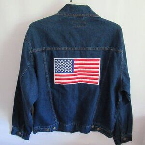 Vtg Eagles Ridge patriotic denim button front long sleeve jean jacket *Sz L*